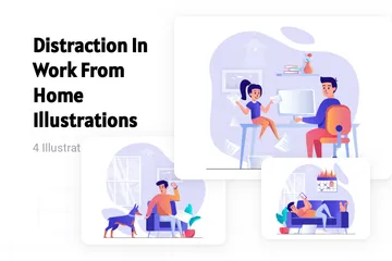 Distraction In Work From Home Illustration Pack