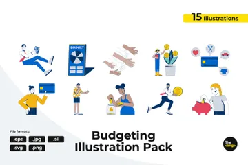 Diverse Characters Engaging In Financial Activities Illustration Pack