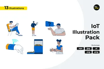 Diverse People Interacting With Smart Devices Illustration Pack
