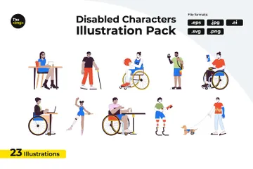 Diverses personnes handicapées Illustration Pack