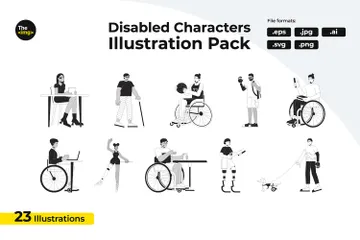 Diverses personnes handicapées Pack d'Illustrations