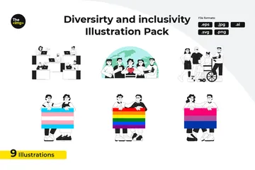Diversity Of Genders And Races Illustration Pack
