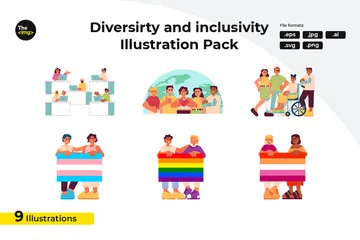 Diversity Of Genders And Races Illustration Pack