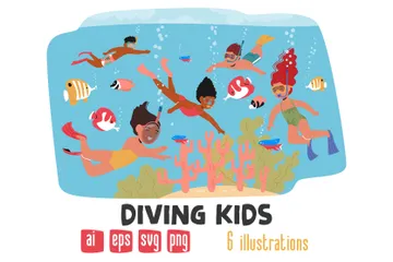 Diving Kids Illustration Pack