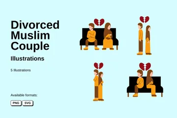 Divorced Muslim Couple Illustration Pack