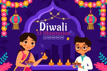 Festival das Luzes de Diwali Pacote de Ilustrações