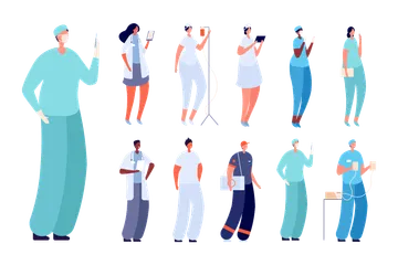 Doctor And Nurse. Flat Hospital Intern, Surgeon Paramedic Illustration Pack