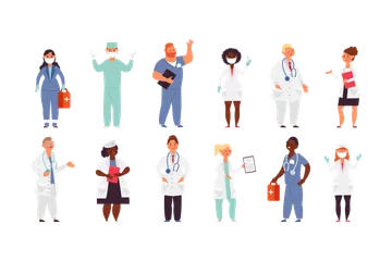 医師看護師キャラクター。医療看護師、ヘルスケアフラット男性 イラストパック