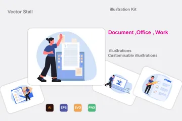 Document, Bureau, Travail Pack d'Illustrations