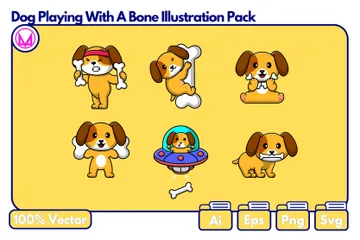 Dog Playing With A Bone Illustration Pack