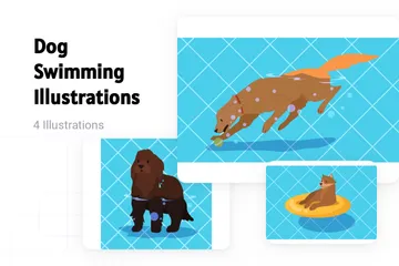 Dog Swimming Illustration Pack