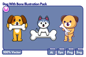 Dog With Bone Illustration Pack