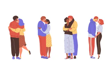 Dois amantes se abraçando e se beijando Pacote de Ilustrações