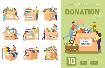 Donation Boxes With Characters Illustration Pack