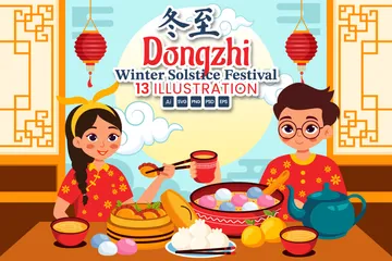 Dongzhi o Festival del Solsticio de Invierno Paquete de Ilustraciones