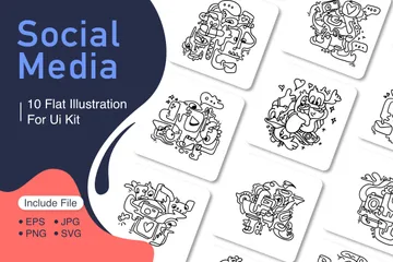 Doodle abstracto de redes sociales Paquete de Ilustraciones