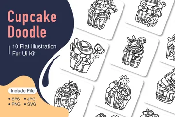 Doodle de cupcake Pacote de Ilustrações