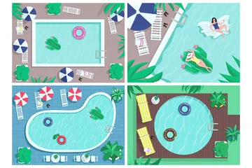 Draufsicht des Swimmingpools Illustrationspack