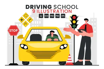 Driving School Illustration Pack