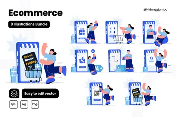 E-Commerce und Einkaufen Illustrationspack