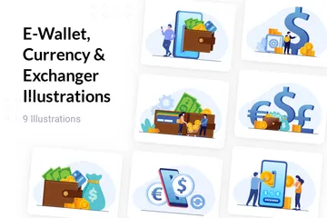 E-Wallet, Currency & Exchanger Illustration Pack