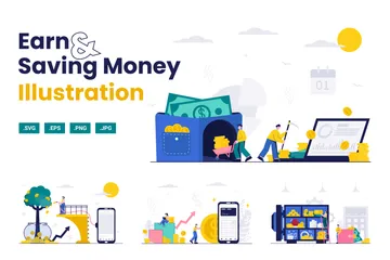 Earn And Saving Money Illustration Pack