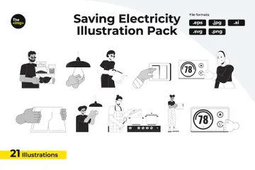 Économiser de l'électricité à la maison Pack d'Illustrations