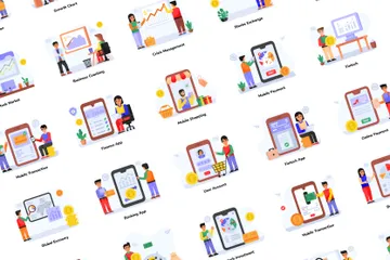 Economy And Growth, Mobile Banking And Fintech Illustration Pack