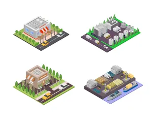 Edifícios Isométricos Pacote de Ilustrações