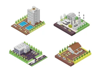 Edifícios Isométricos Pacote de Ilustrações