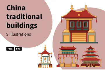 Edifícios Tradicionais da China Pacote de Ilustrações
