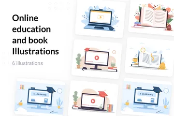 Educação e livro on-line Pacote de Ilustrações