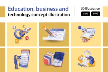 Education, Business And Technology Concept Illustration Pack