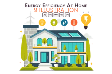 Efficacité énergétique à la maison Pack d'Illustrations