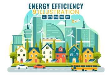 Efficacité énergétique en ville Pack d'Illustrations