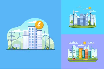 Efficacité énergétique en ville Pack d'Illustrations