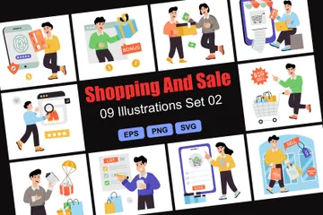 Shoppen, Und, Verkauf, Satz, 02 Illustrationspack