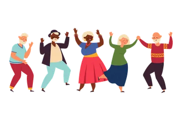 Elder People Dancing Illustration Pack