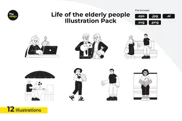 Elderly Active Seniors Illustration Pack