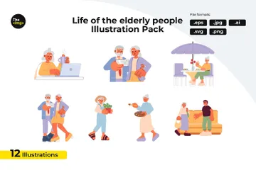 Elderly Active Seniors Illustration Pack