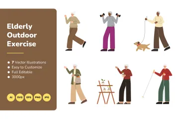 Elderly Outdoor Exercise Illustration Pack