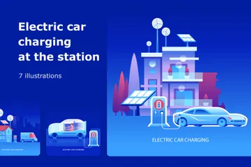 Electric Car Charging Illustration Pack