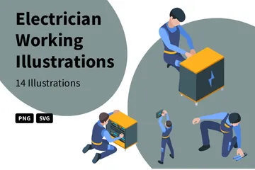Electrician Working Illustration Pack