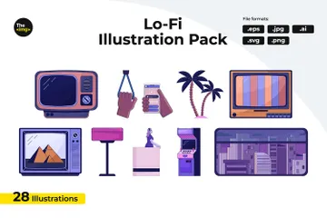 Éléments Lo Fi esthétiques au néon Pack d'Illustrations