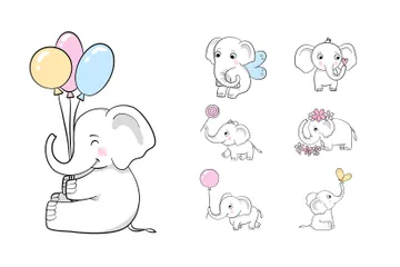 Éléphant mignon Pack d'Illustrations