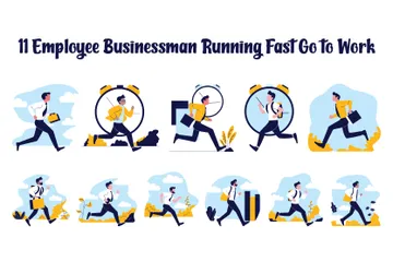 Employee Businessman Running Go To Work Illustration Pack