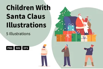 Enfants avec le Père Noël Pack d'Illustrations