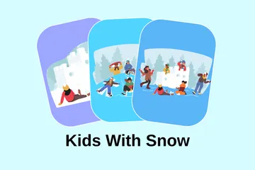 Enfants avec de la neige Pack d'Illustrations