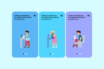 Enfants dans la salle de bain pour les procédures d'hygiène Pack d'Illustrations