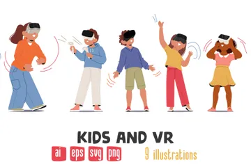 Les enfants et la réalité virtuelle Pack d'Illustrations